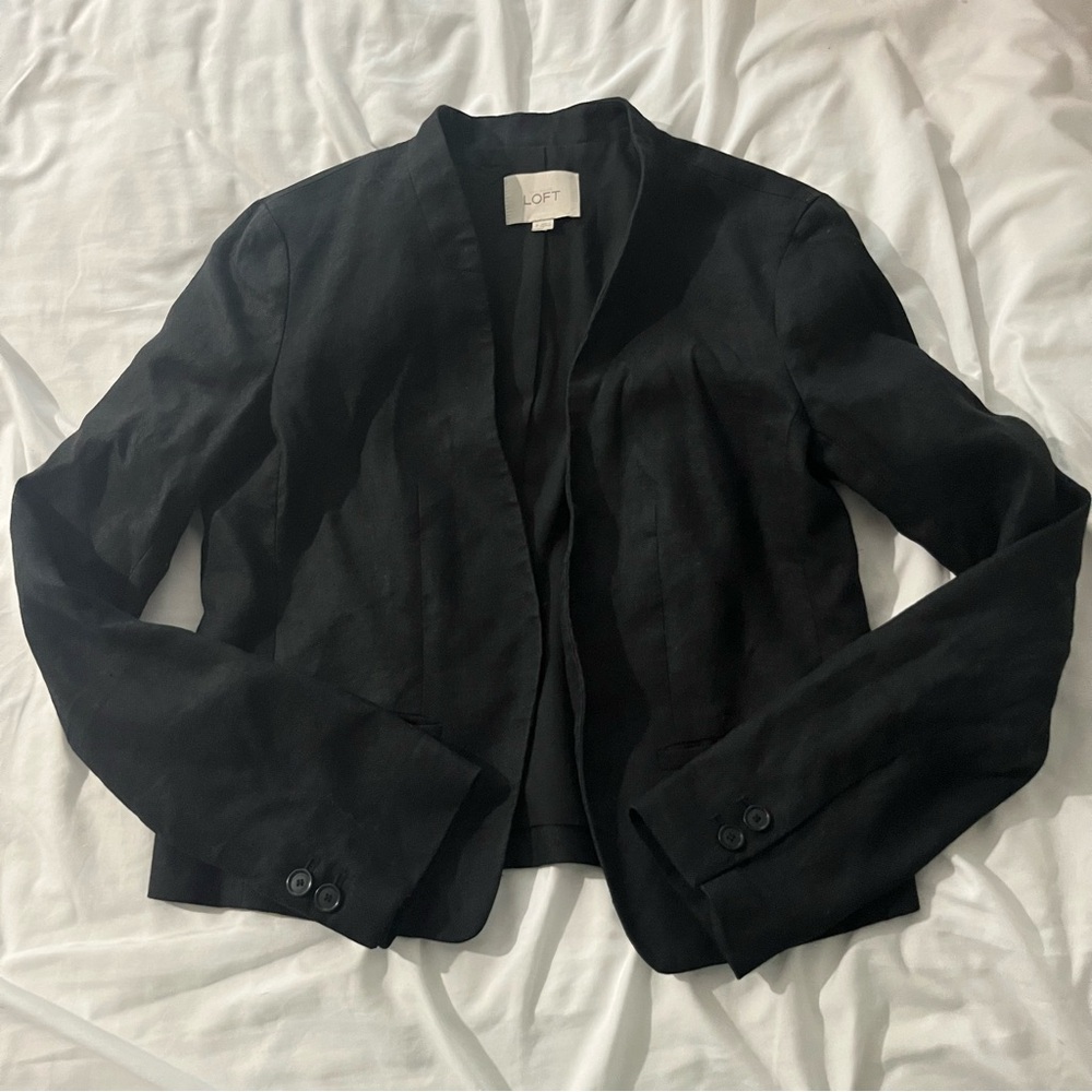 LOFT Linen Black Blazer Jacket Size 2